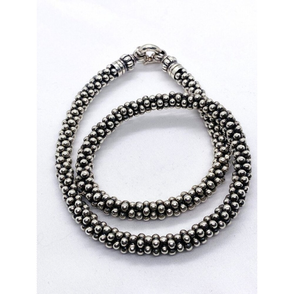 Lagos Caviar Serling Silver Bead Link Necklace 7mm 16.25"